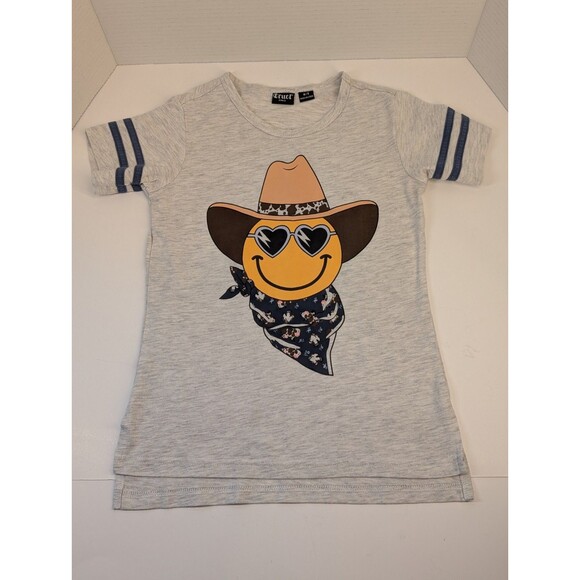 Cruel Girl Smiley Emoji Cowgirl T-shirt Gray/yellow Size 8 - Picture 1 of 4